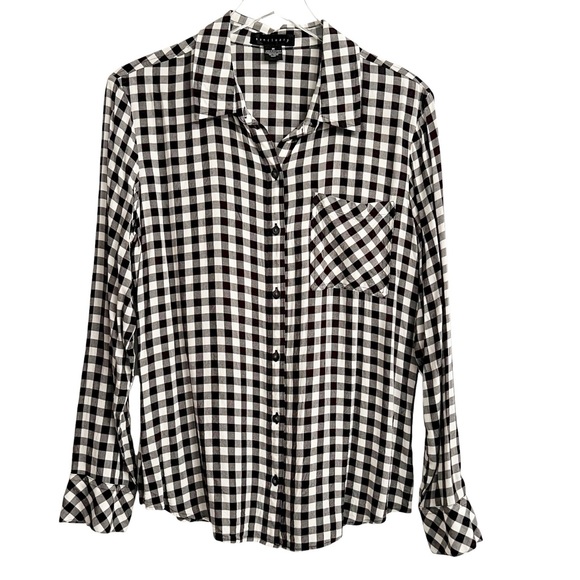 Sanctuary Black White Check Long-Sleeve Draped Boyfriend Shirt Medium - Picture 3 of 9